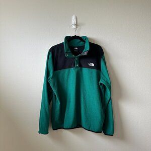 The North Face Green & Black Snap High Collar Fleece Sweatshirt Pullover - Large
